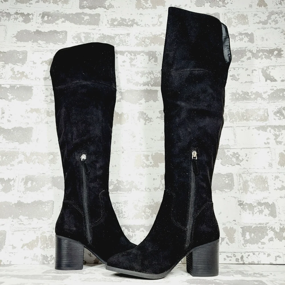 NEW BP. Luke Black Side Zip Block Heel Over The Knee Boots A398 - Picture 5 of 12